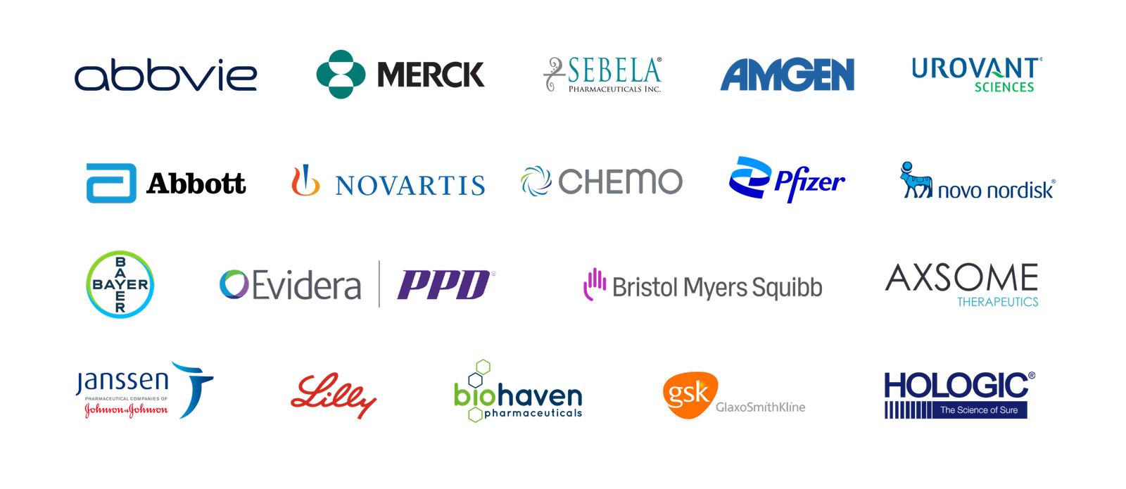 Logos of sponsors who have partnered with Clinical Research Philadelphia